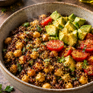Bowl Fusion di Quinoa Rossa, Ceci e Curry